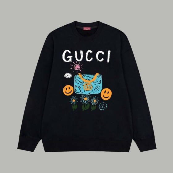 Gucci Limited Edition Cartoon Graffiti Smiley Face Logo Letter Print Terry Long-Sleeve Sweatshirt